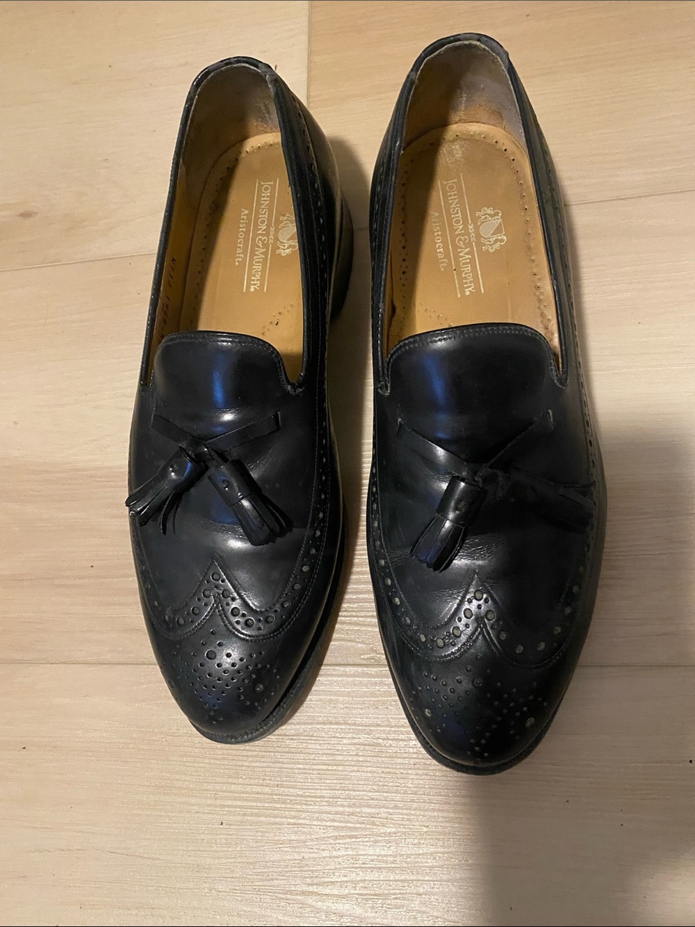 Johnston & Murphy Aristocraft Black Leather Tassel Wingtip Loafers